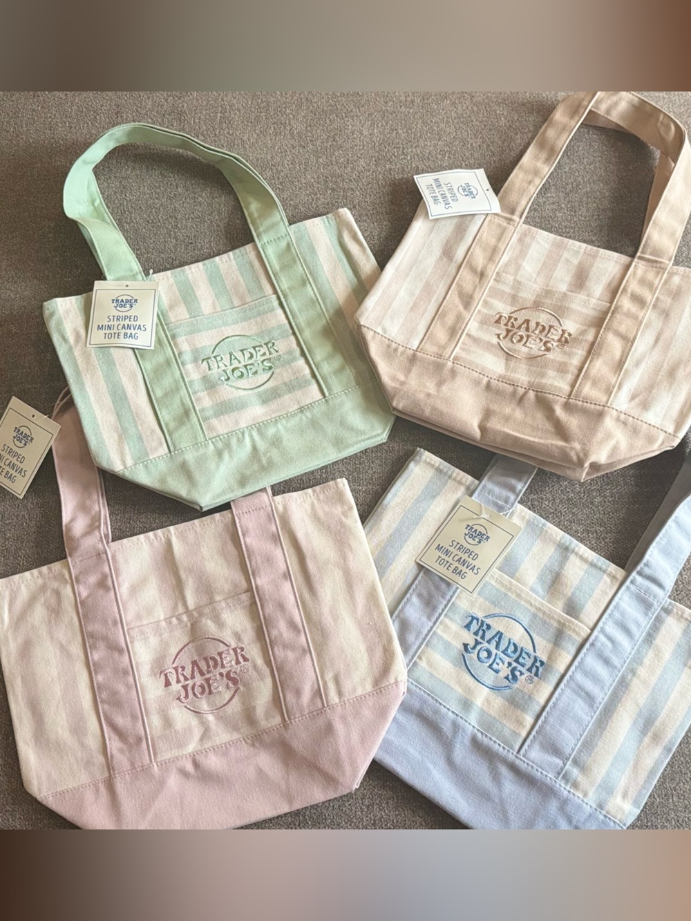 Limited-edition Trader Joe's Striped Mini Canvas Pastel Tote Bags